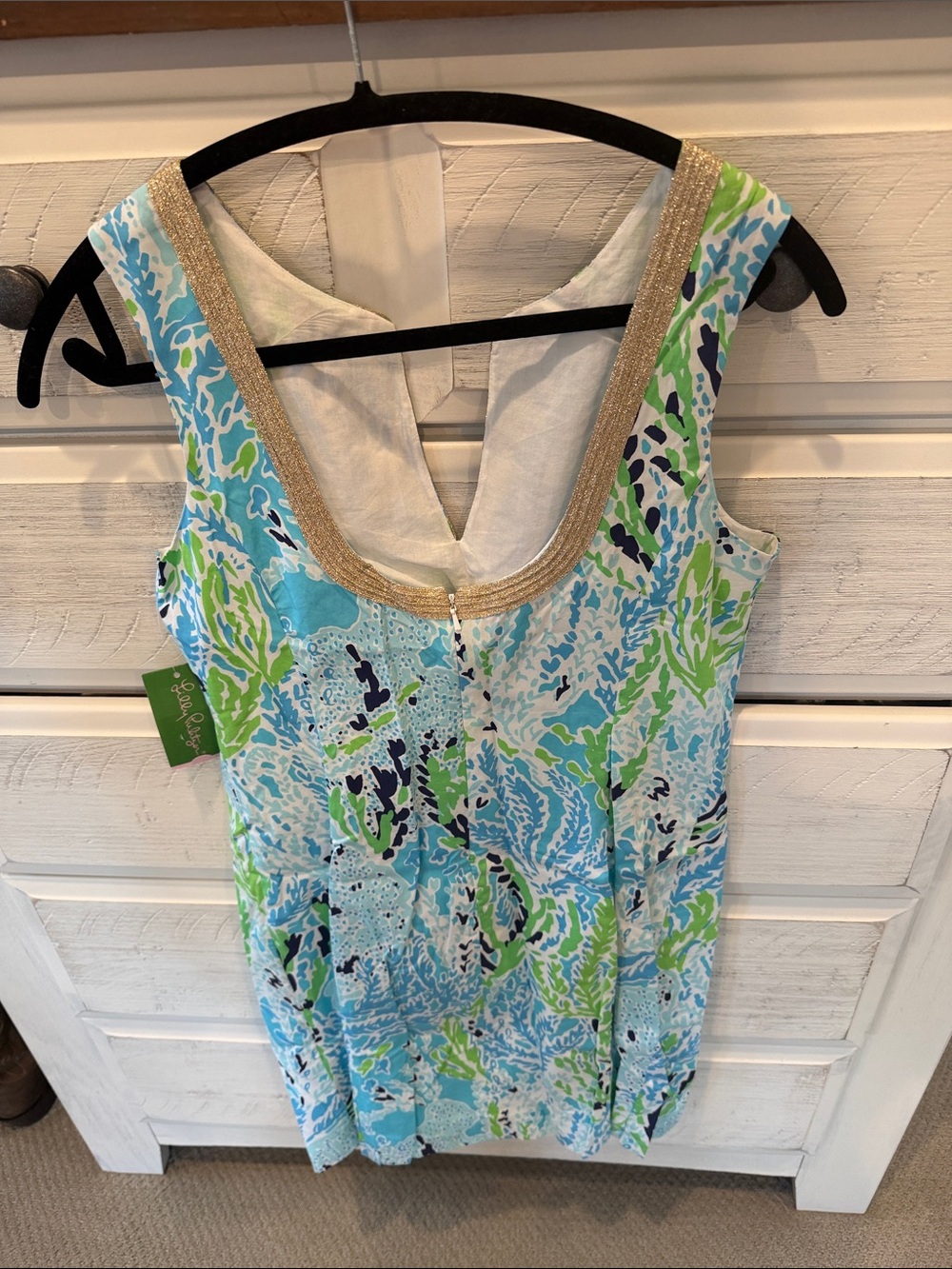 Lilly Pulitzer Aqua, Blue & Green Embroidered V-Neck Shift Dress - Picture 4 of 4